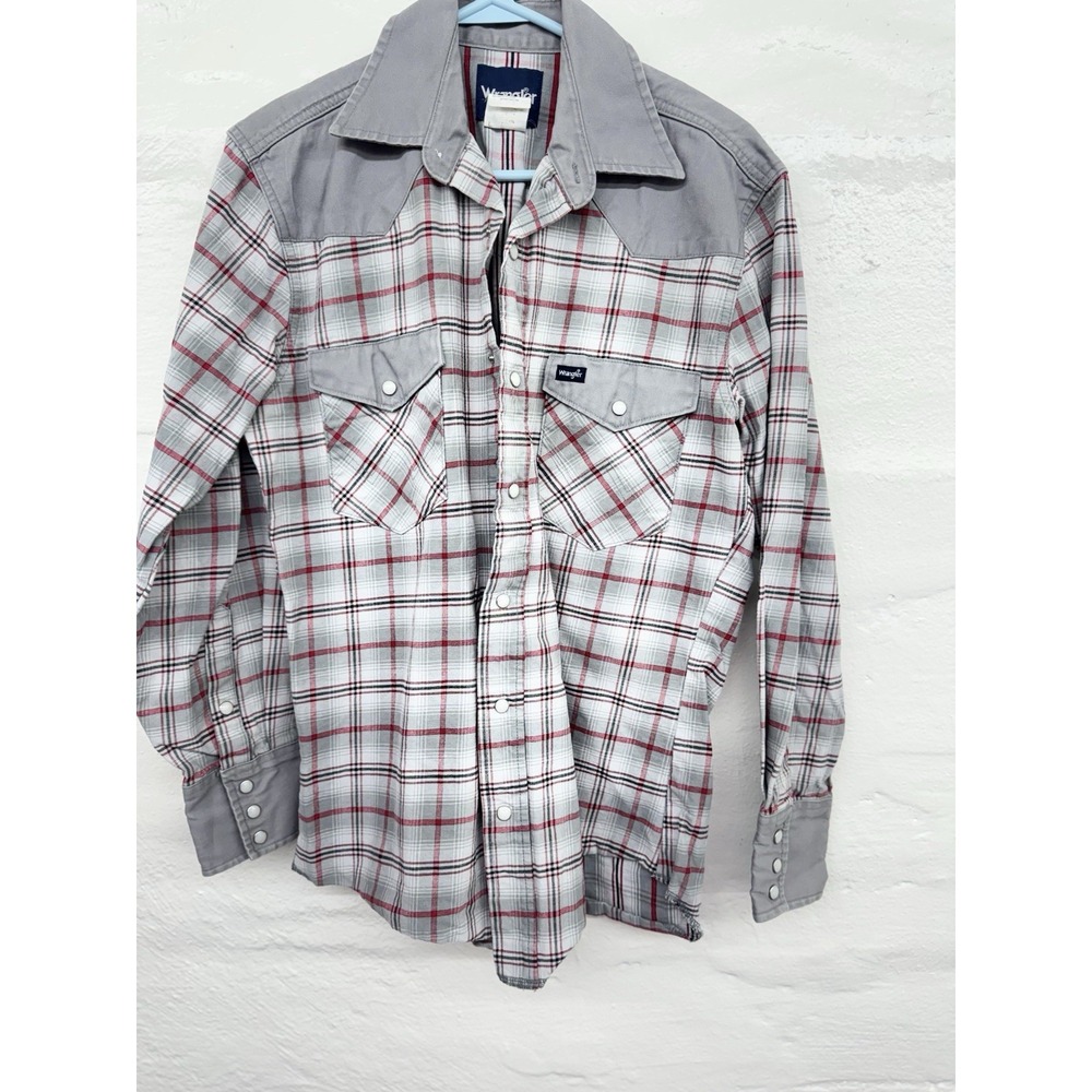 Vintage Wrangler Brushpopper Shirt Plaid Pearl Snap Men's Rodeo Western Large?